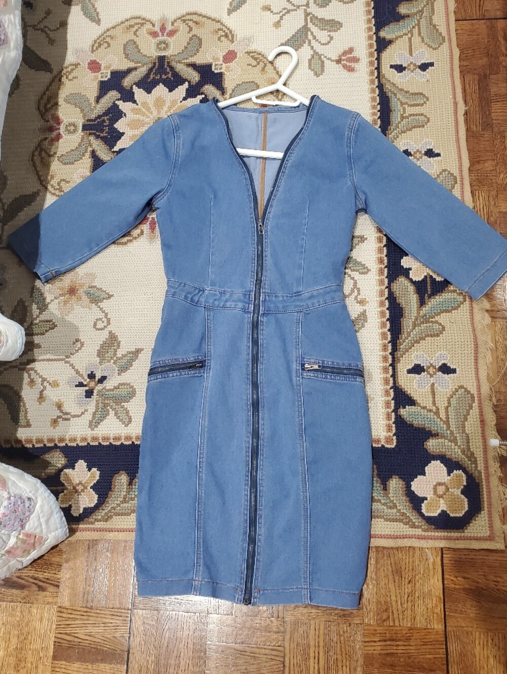 Zip Front Denim Stretch Bodycon Dress